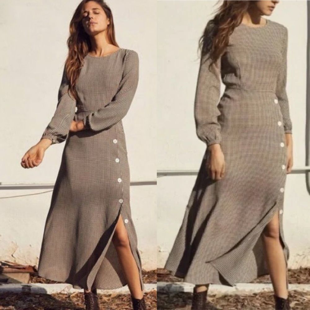 Christy Dawn Sian Dress Olive Gingham Midi XS Prairie Cottagecore Check